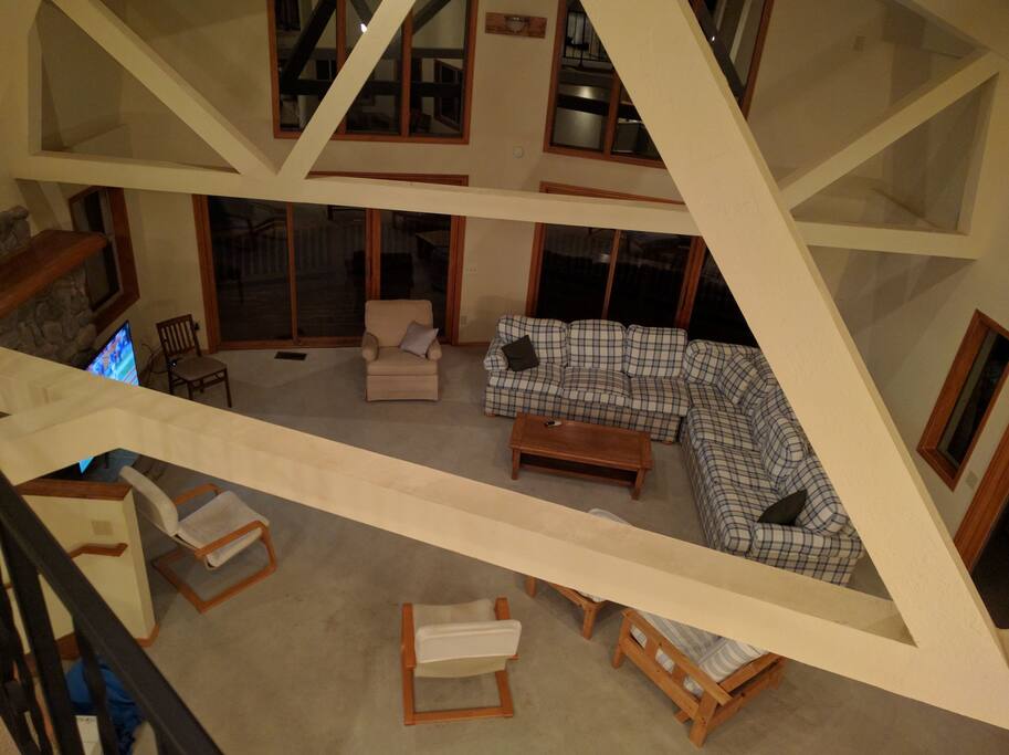 View of the main living room from the loft