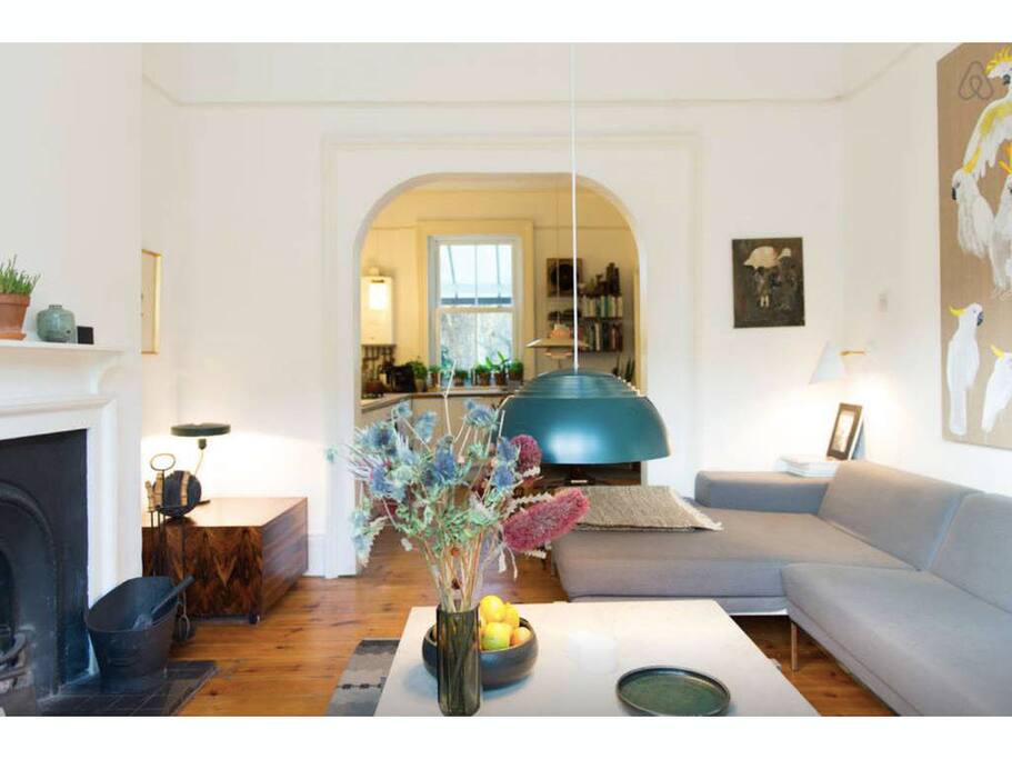 Living room overlooking kitchen area