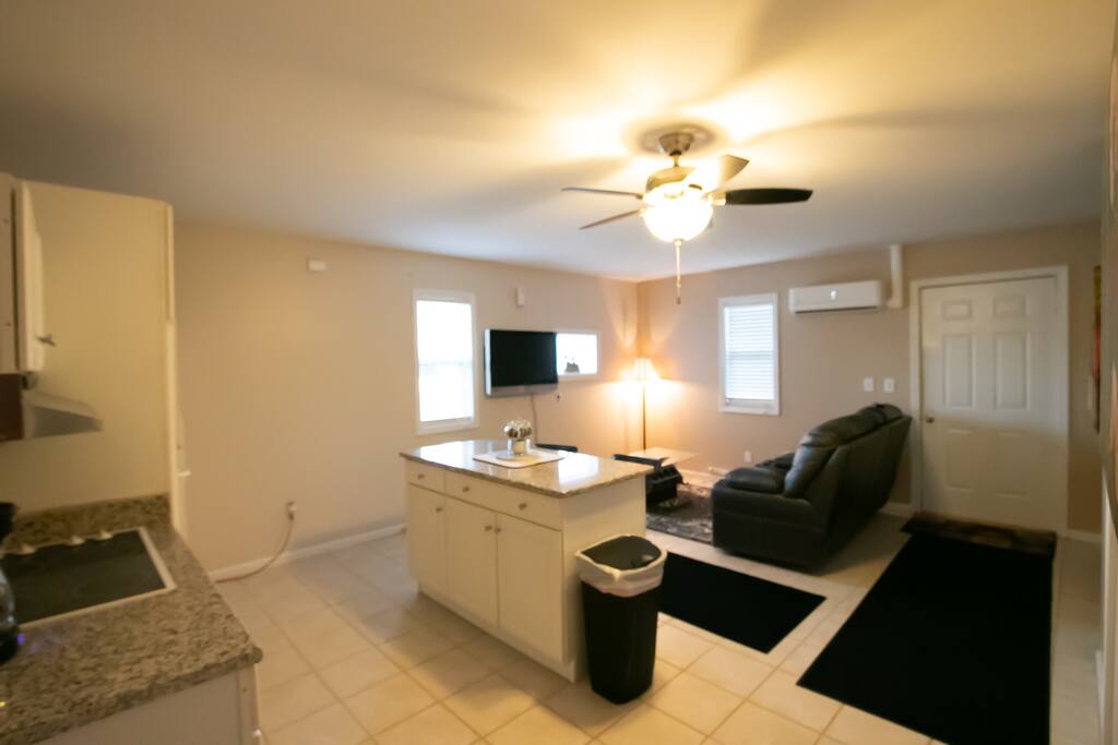 kitchen area looking in to the living room area