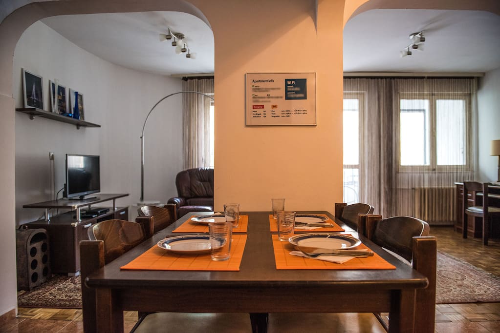 Kitchen table and Living room