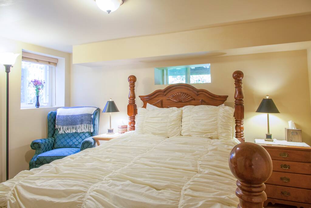 This picture by a professional photographer is lovely, but makes our place look brighter than it is.