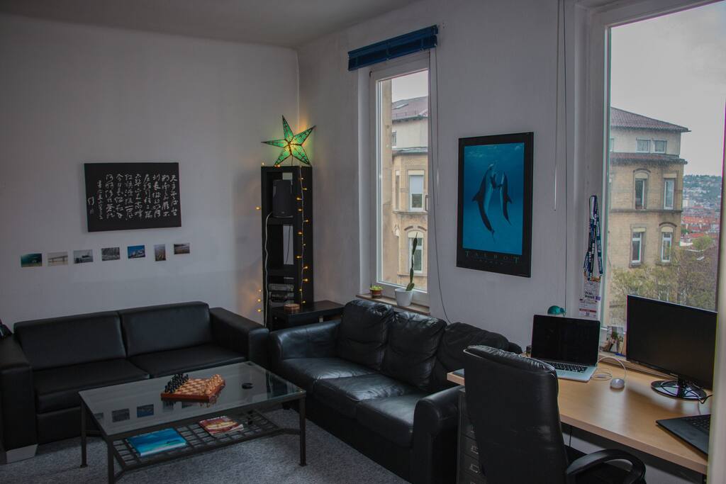 Living room with workspace. Flatscreen monitor and high speed internet access.