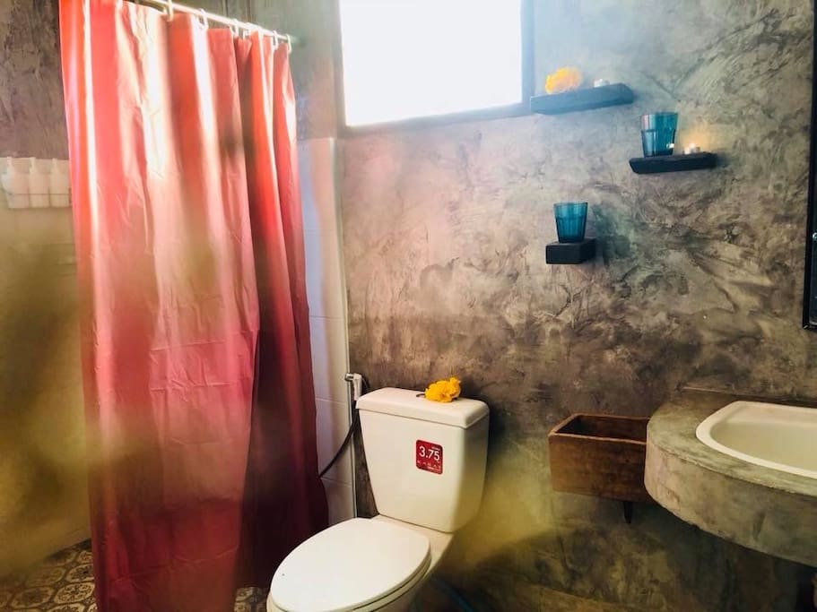 Bathroom with shower.