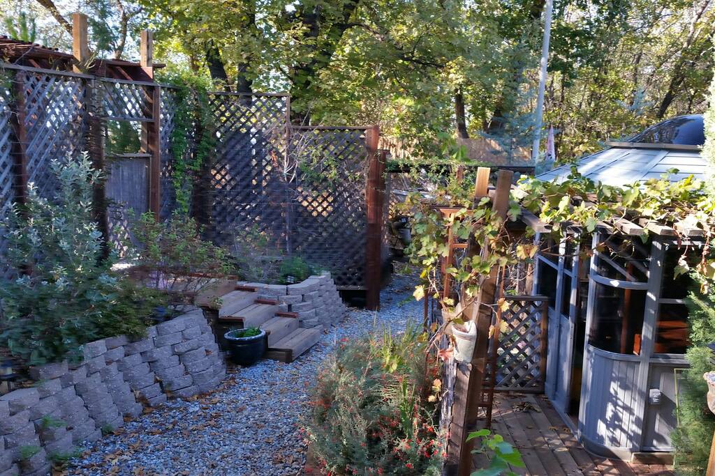 Stairs from parking area. Hot tub