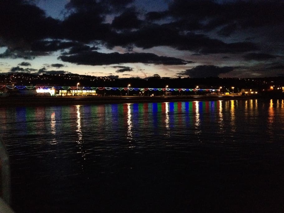 Paignton seafront at night taken from Paignton Pier.