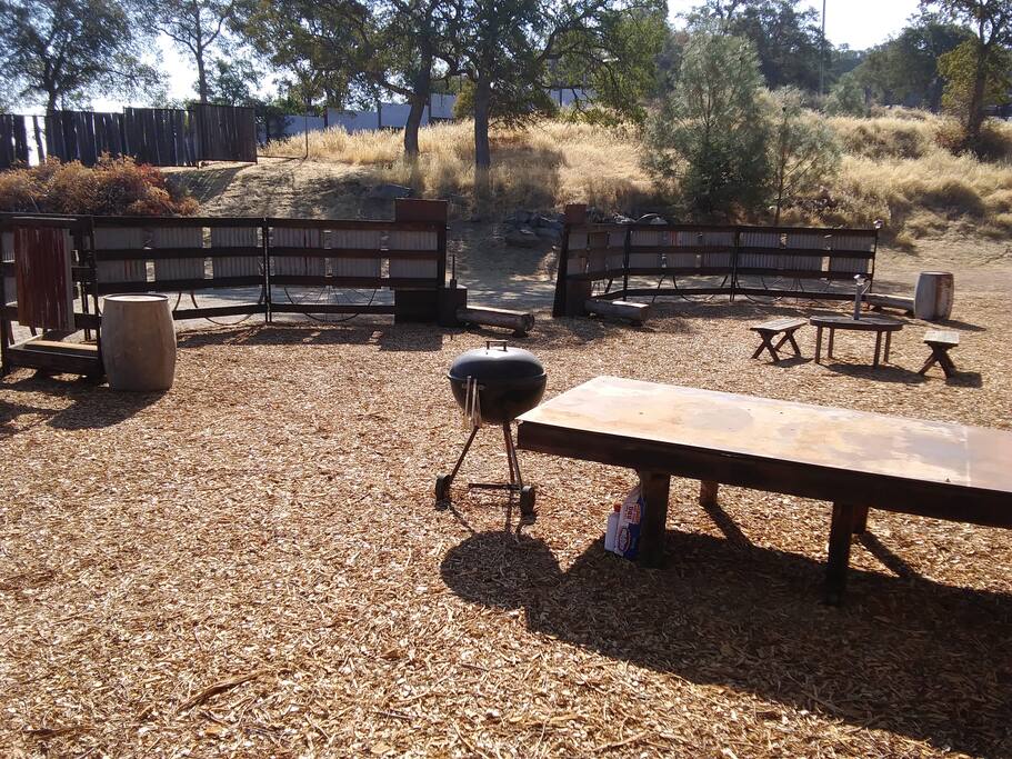 Table and grill for cooking