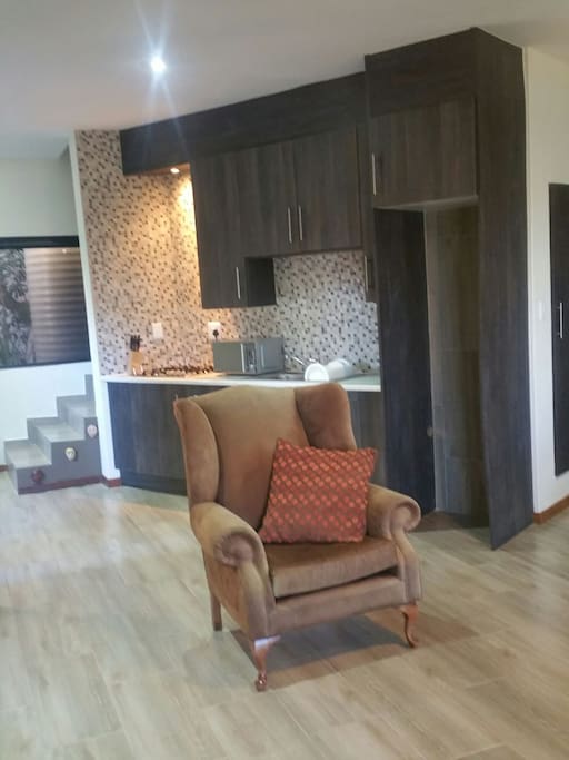 open plan lounge and kitchen area
