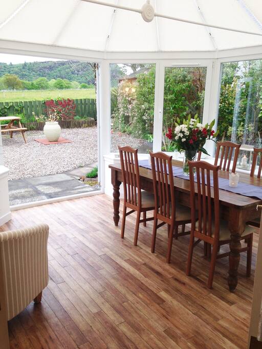 Comfortable and bright dining room.