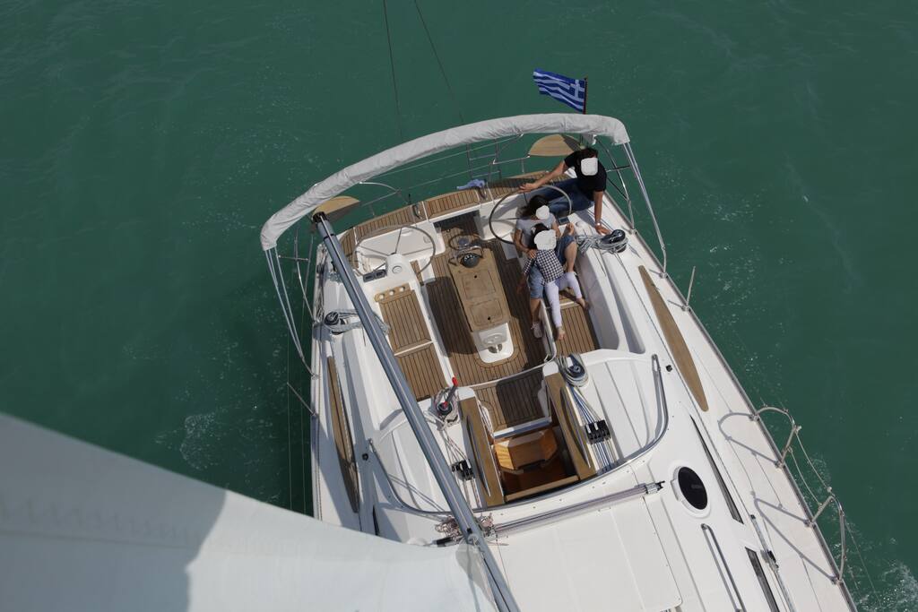Enjoy the Greek sun and light breeze on the deck of our wonderful sailing lady