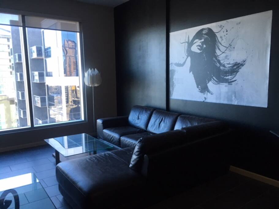 Living room with leather sectional