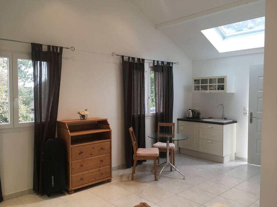 Studio looking towards entrance from where the bed is.