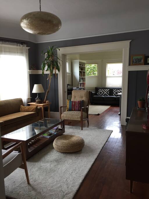 Living Room with pocket doors to office/library.