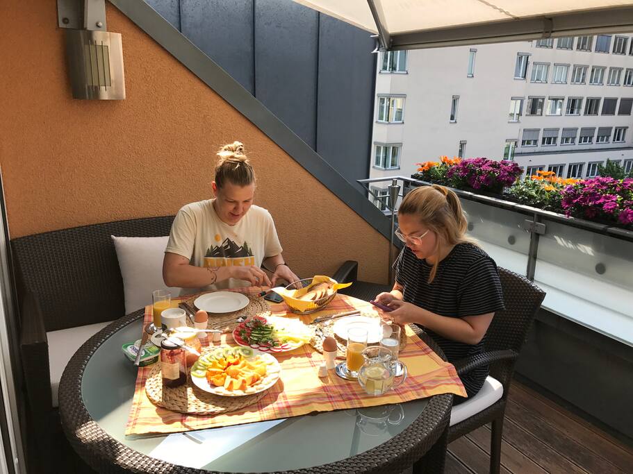 Nice breakfast on the rooftop terrace