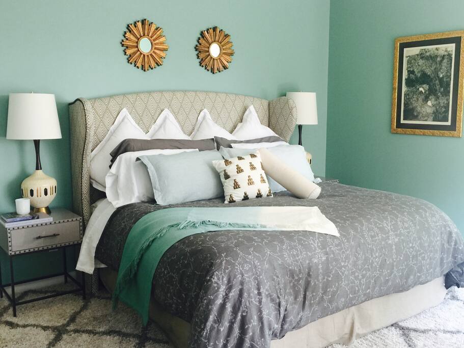 Master Bedroom with King Size bed. Restoration Hardware bedding.