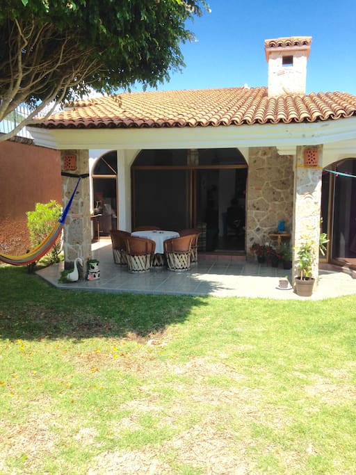 Patio and little yard.