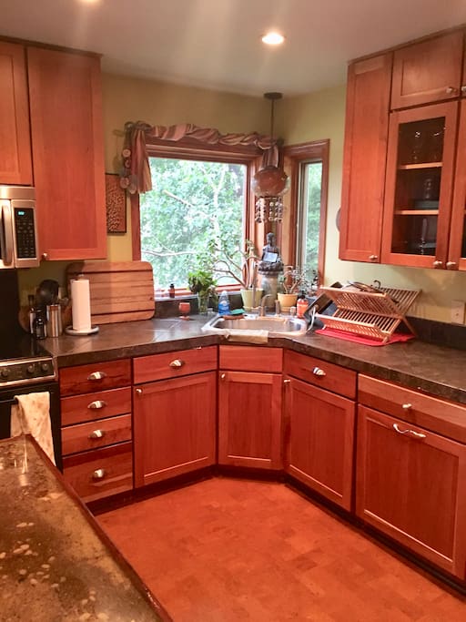 Spacious and well equipped kitchen overlooking lake