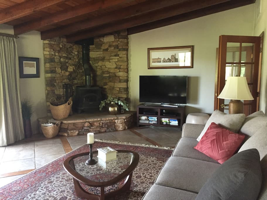 Living room with wood burning stove