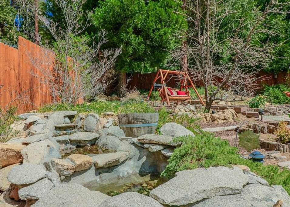 Waterfall in the backyard is seasonal for spring-summer months.