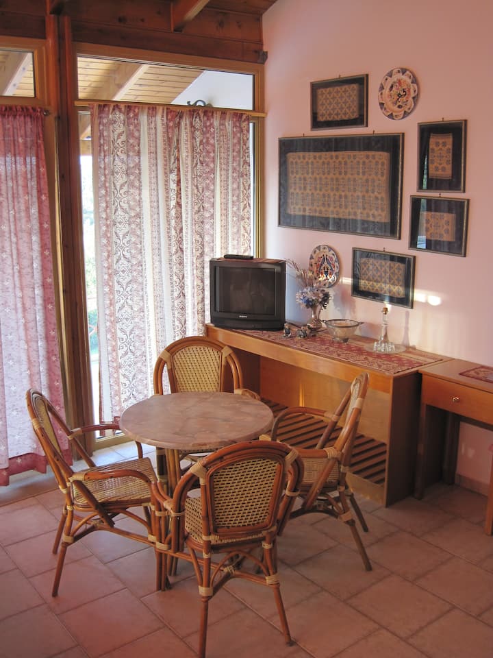 a touch of local embroidery inside an apartment, hand made by the host Mrs Eleni