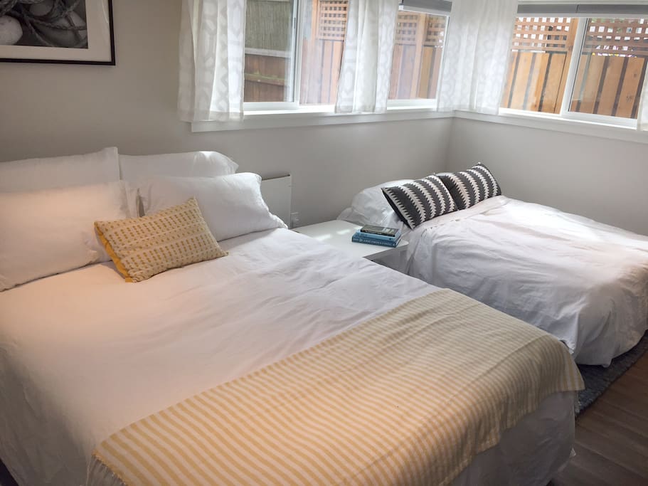 The couch pulls out to a full-sized bed for sleeping for a maximum of four people.