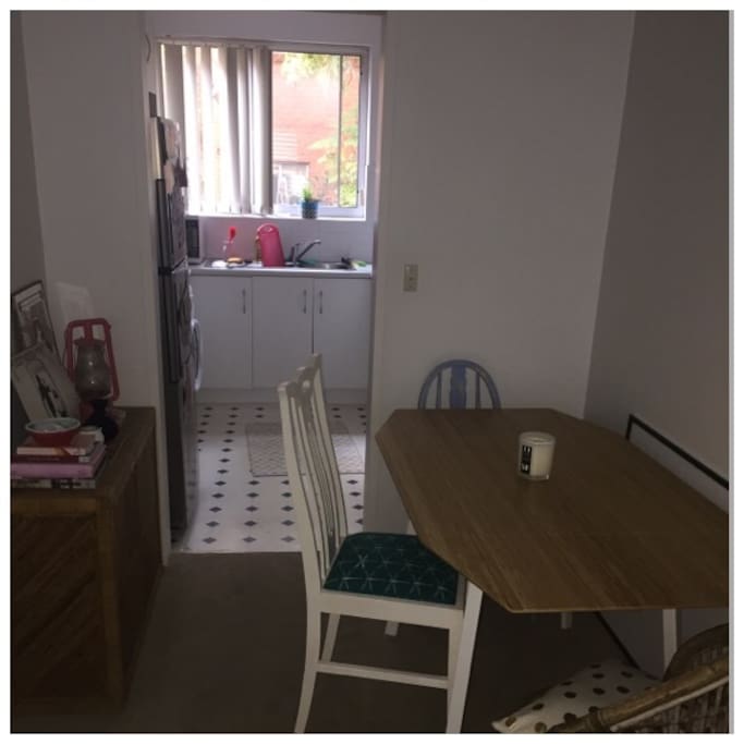 Dining table and entry to kitchen