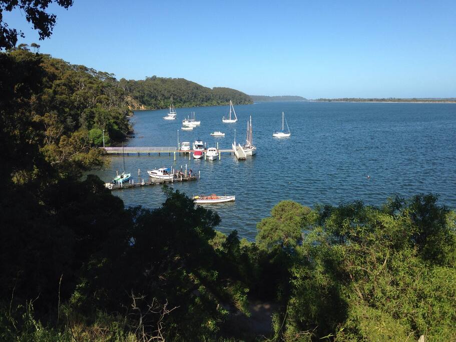 A view up the lake towards Lakes Entrance featuring Nungurner Jetty.