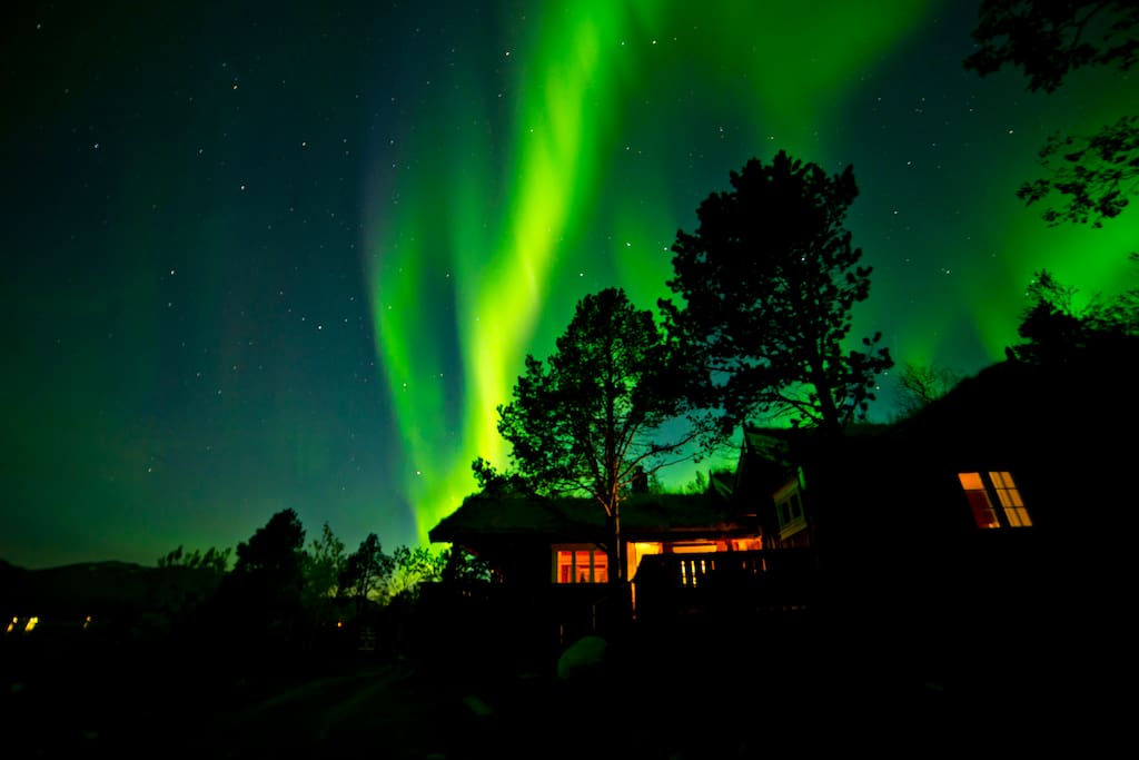 Aurora dancing above the house