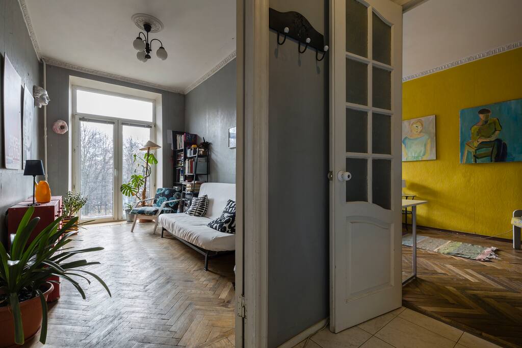 The two spacious rooms.