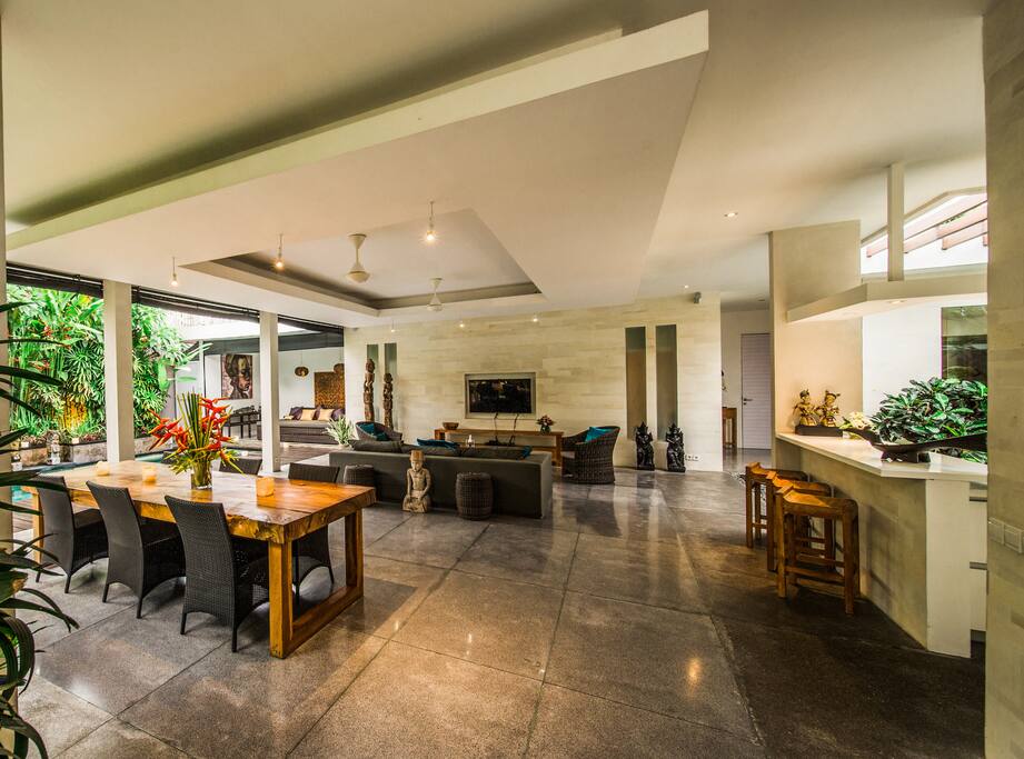 Dining table and living room
