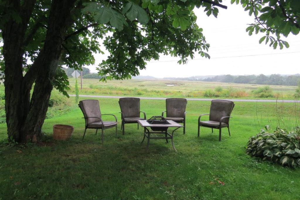 Fire table, view of the Gaspereau River