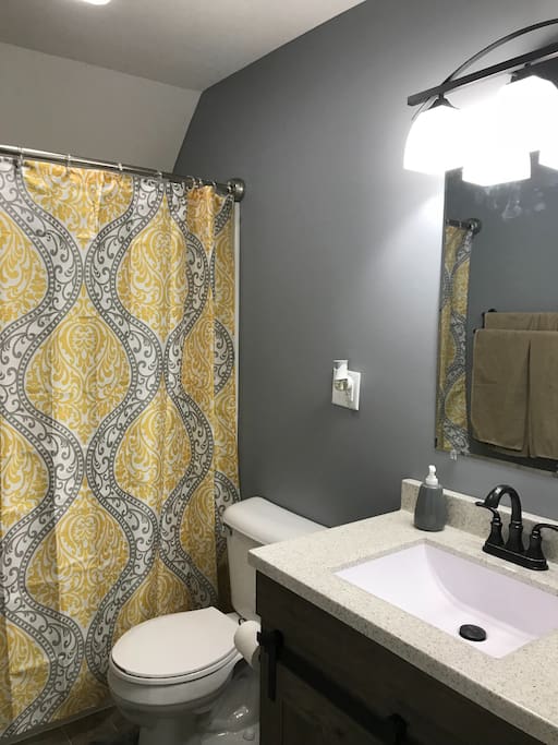 Upstairs bathroom, towels, wash cloths and hair dryer provided.