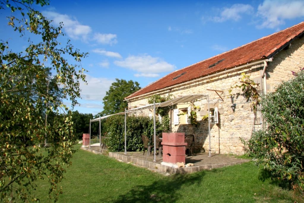 Le Pecher terrace with views over the pitch and putt course