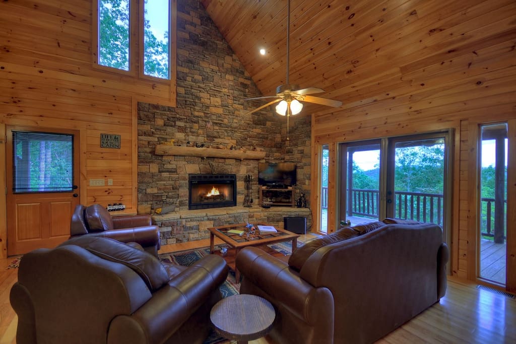 Living Room with a Wood Burning Fireplace