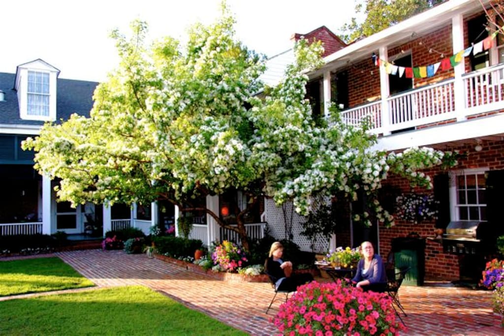 Courtyard and upstairs porch of B&B
