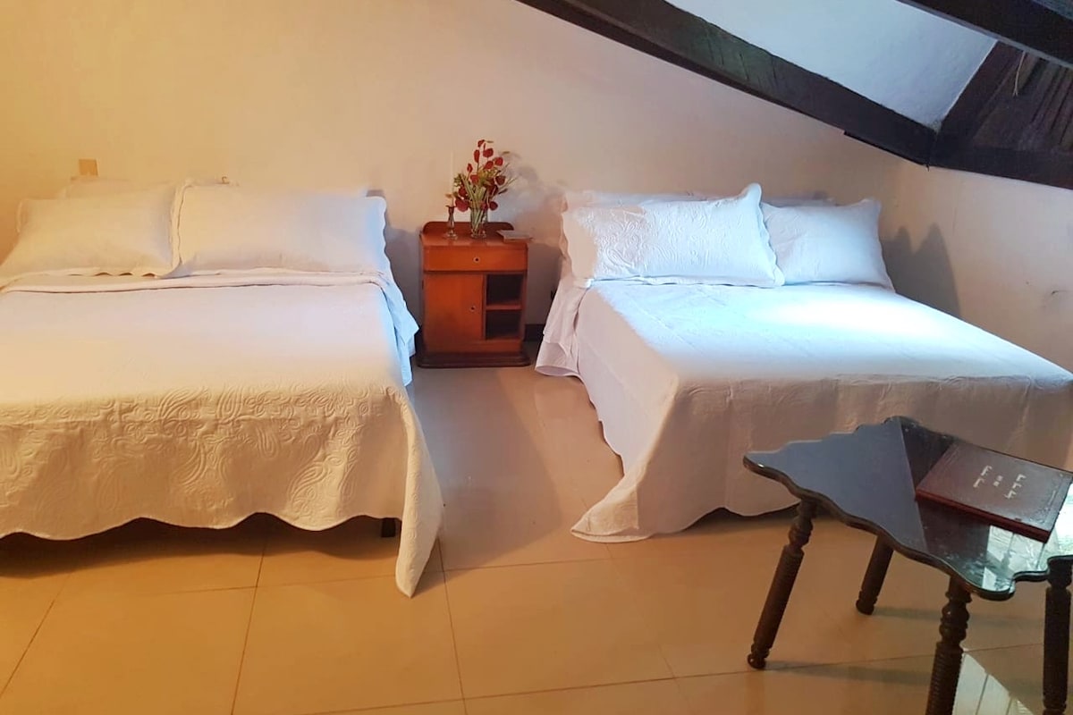 Alcoba # 4 in the loft of the house, with bathroom and closet,  terrace to the Las Ceibas courtyard.