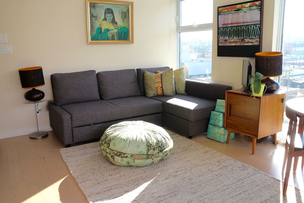 Living room with pull out couch for guests.
