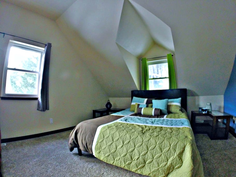 Comfy memory-foam queen bed.