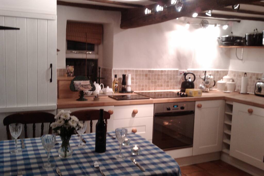 Kitchen table comfortably seats four people