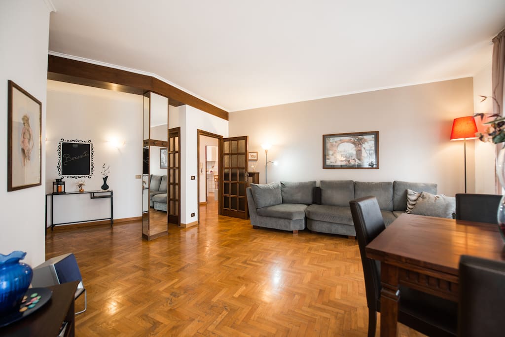 Living room and dining area.