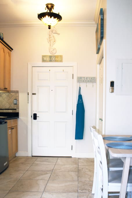 Front keypad-entry door provides easy access to the studio.