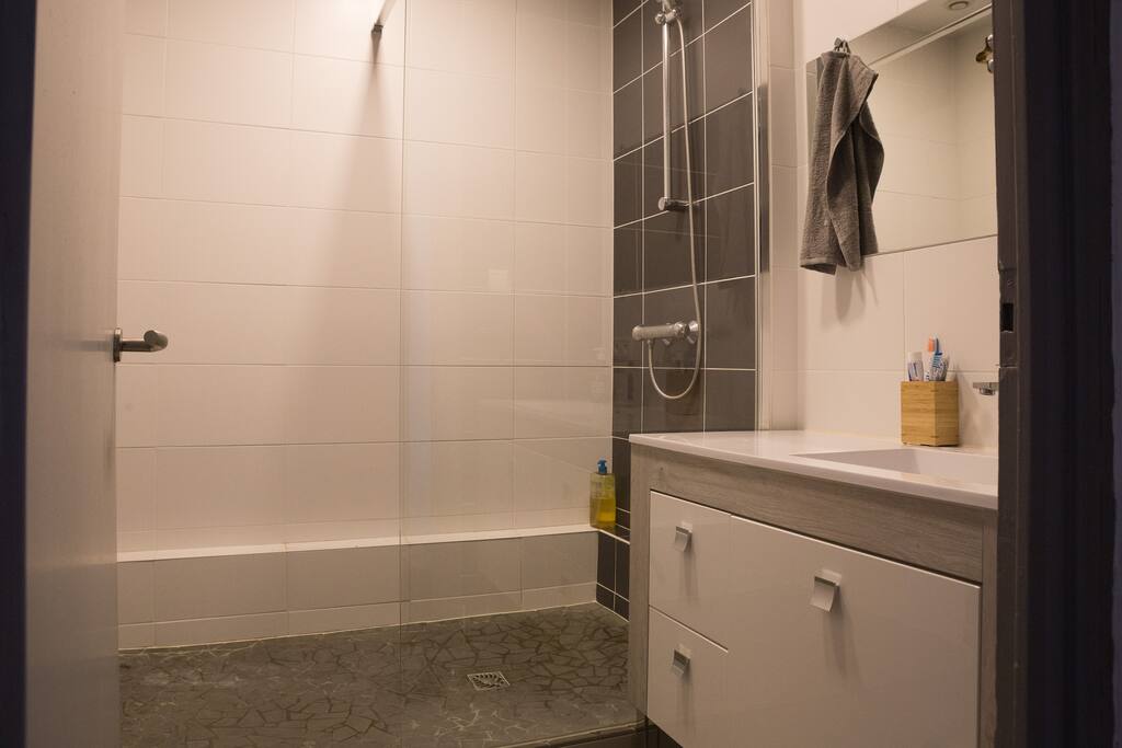SdB avec douche à l'italienne, serviettes fournies également.