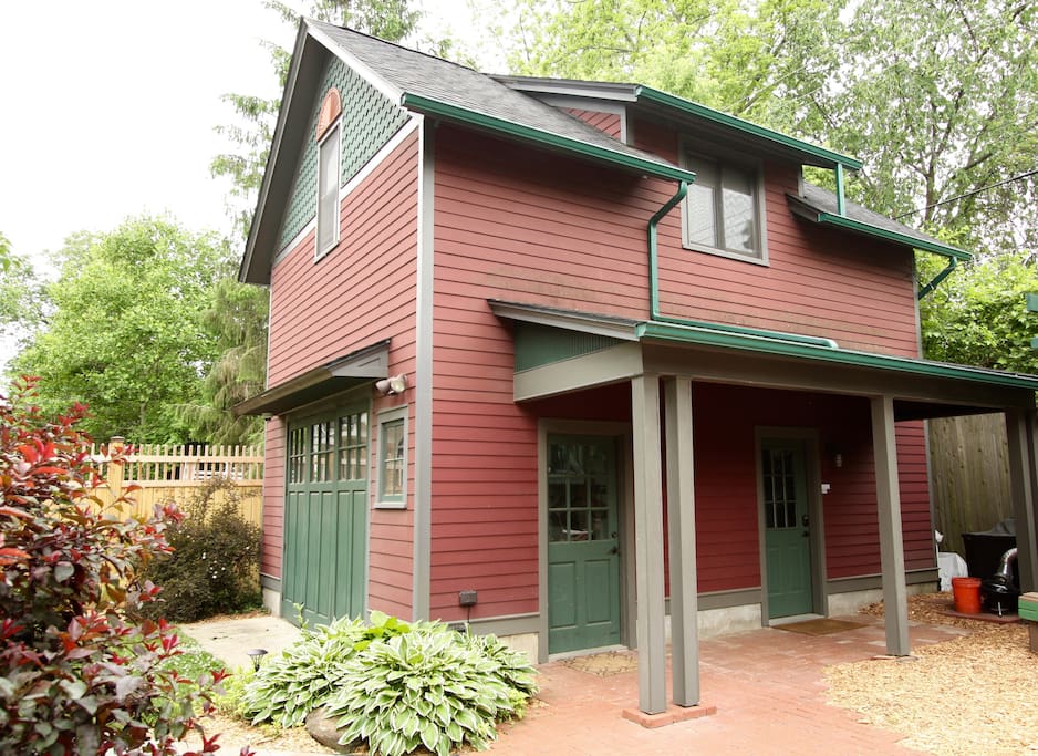 The carriage house; studio is on the second floor