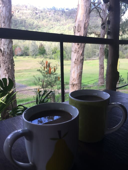 Morning coffee tastes better with mountains to gaze at!