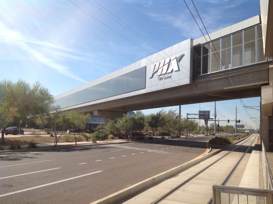 Sky train sky harbor airport to access all the terminals and connects with the city light rail..