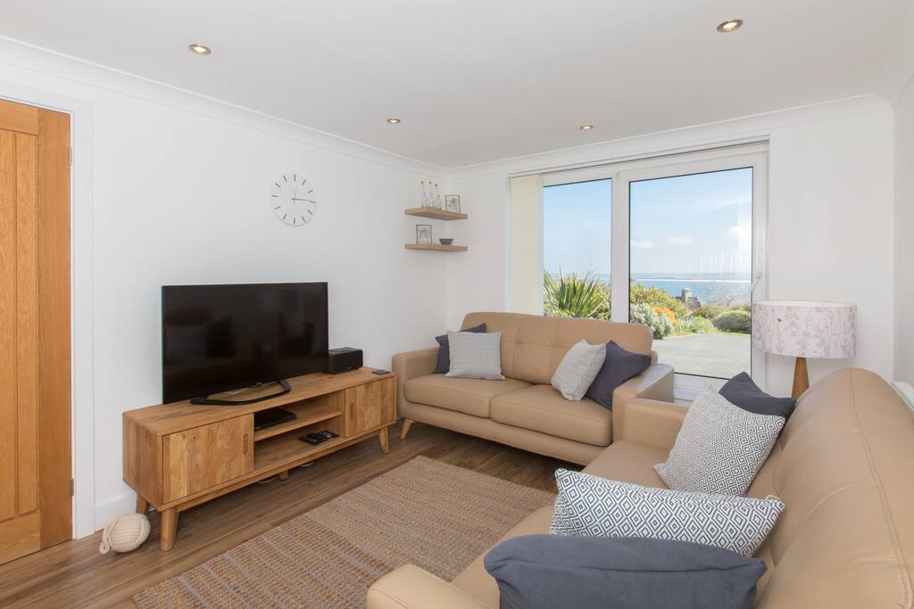 The lounge, with views across St Ives Bay