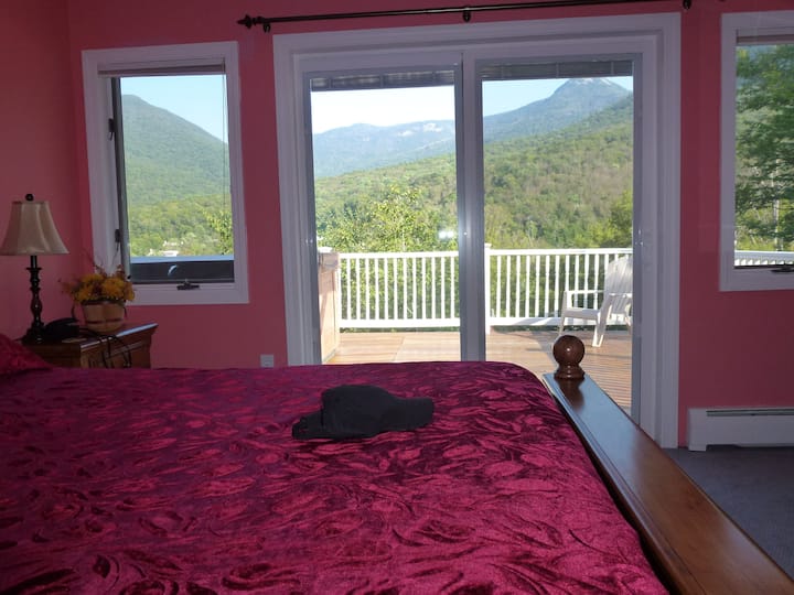 The second bedroom with queen bed and slider on to the deck.