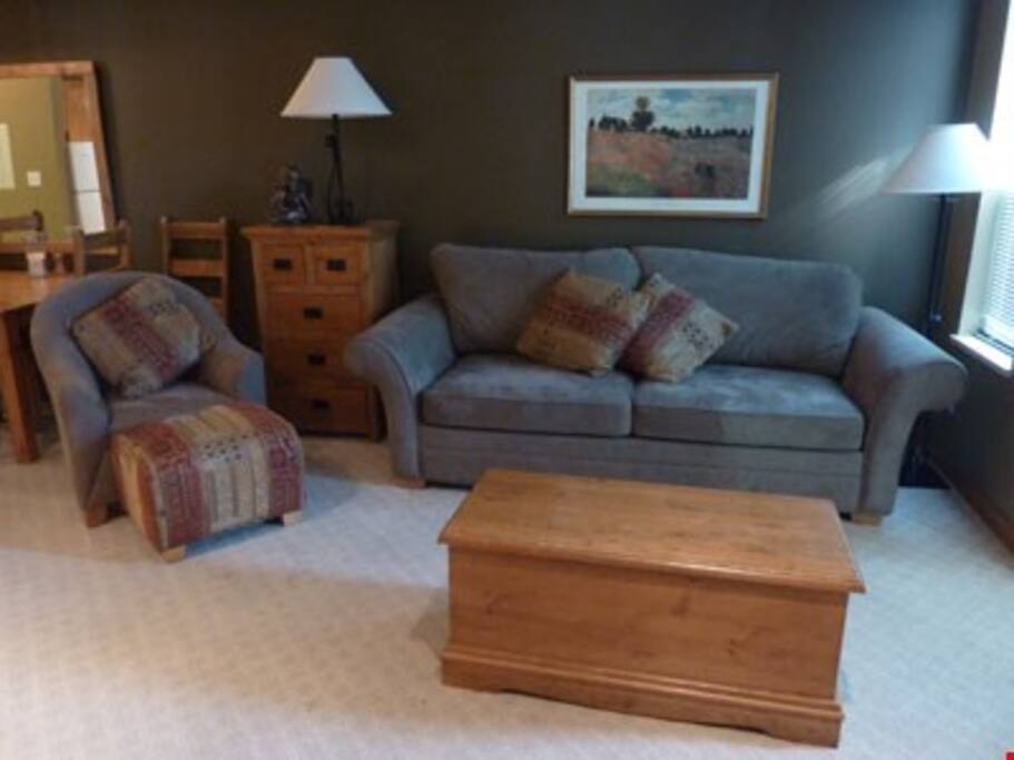 Kick up your feet and sink into the comfy sofas while you lounge in front of the fireplace.