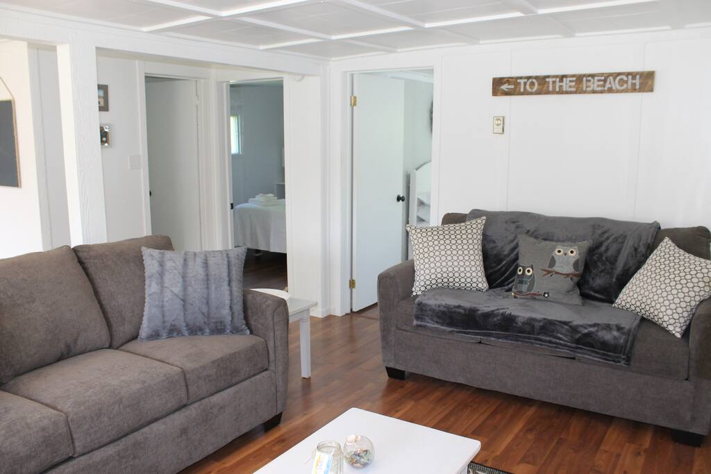 One of the sofas converts into a comfortable bed.