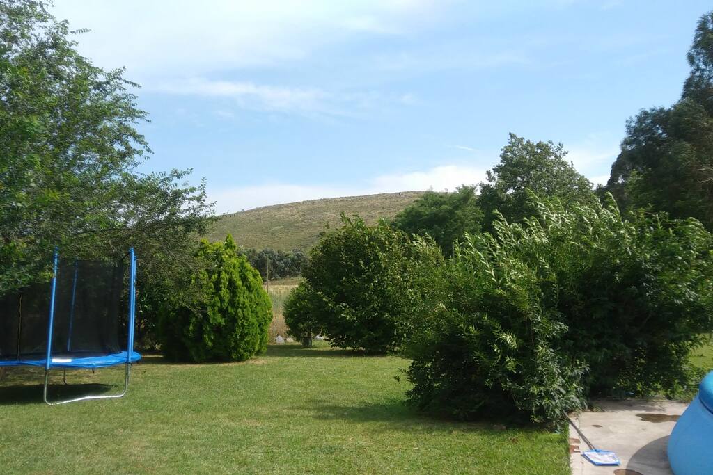 Vista del parque y sierras desde el comedor. Cama elastica!
