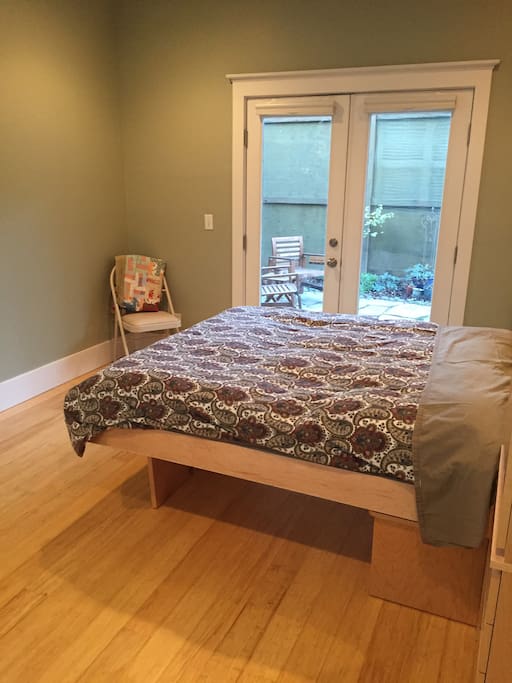 View of back French doors in your room.